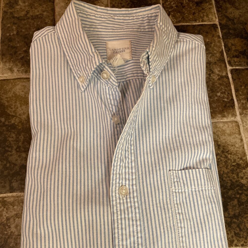 Striped Single Front Pocket Oxford Collar Button-Down Shirt, Small
